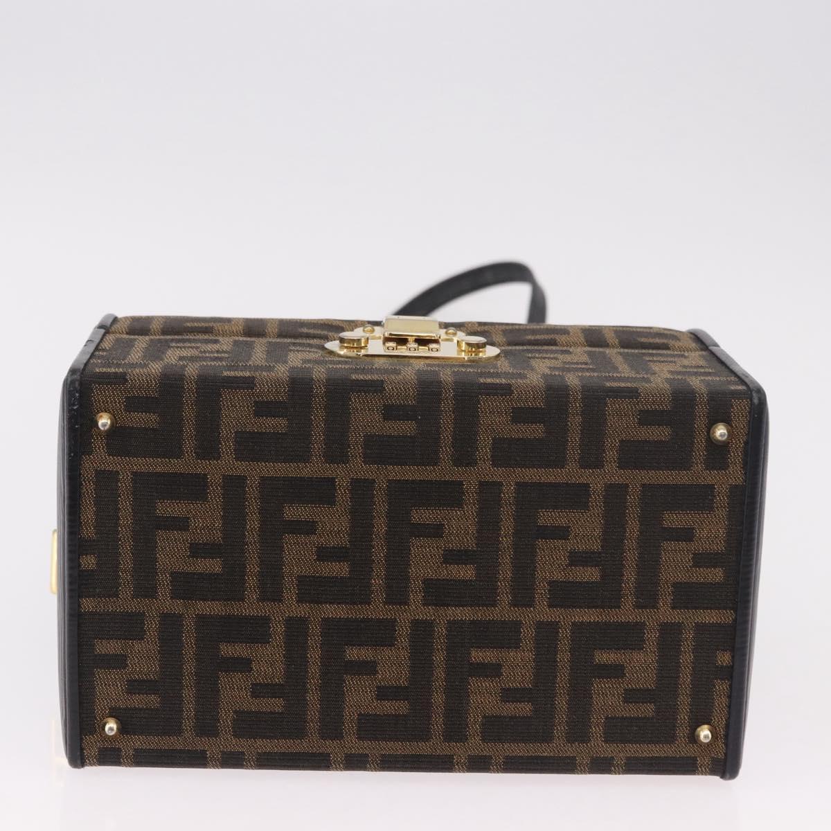 FENDI Zucca Canvas Vanity Hand Bag 2way Brown Gold Auth 191672