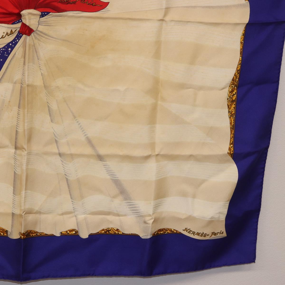 HERMES Carre 90 Scarf ""Souvenirs de Paris"" Silk Blue Beige Auth 191677