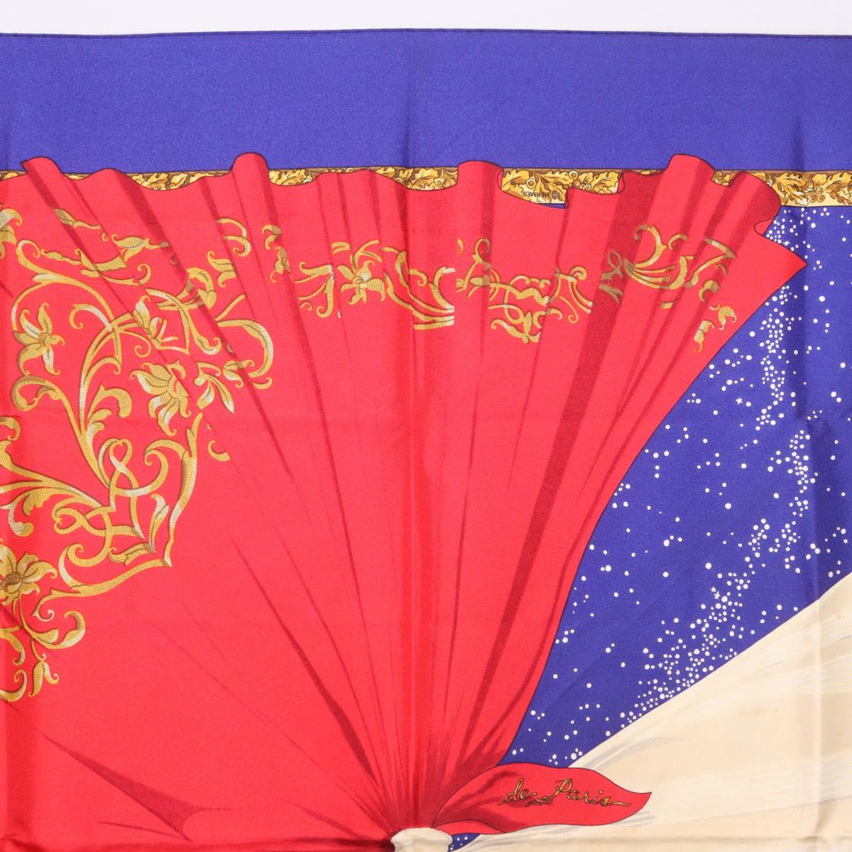 HERMES Carre 90 Scarf ""Souvenirs de Paris"" Silk Blue Beige Auth 191677