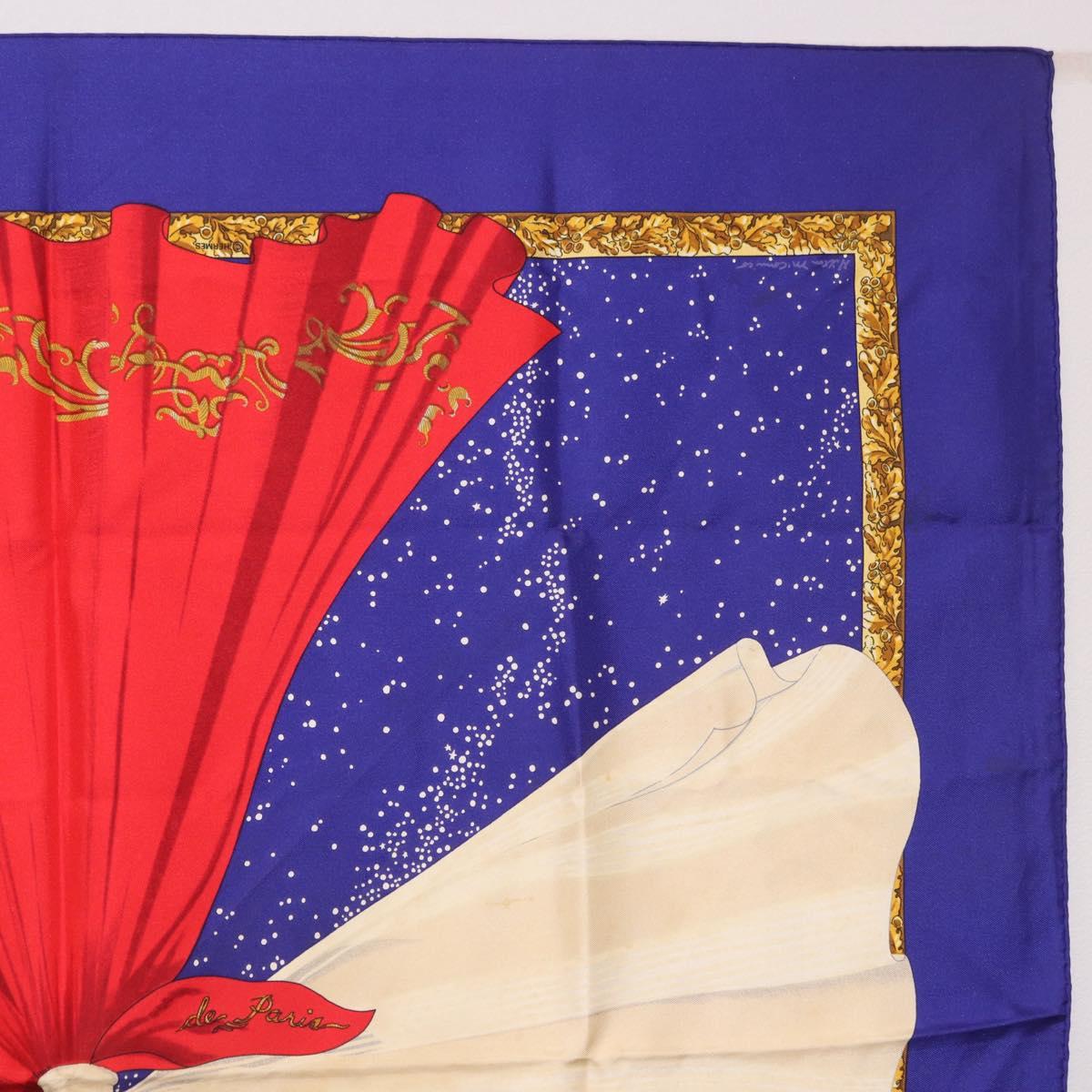 HERMES Carre 90 Scarf ""Souvenirs de Paris"" Silk Blue Beige Auth 191677