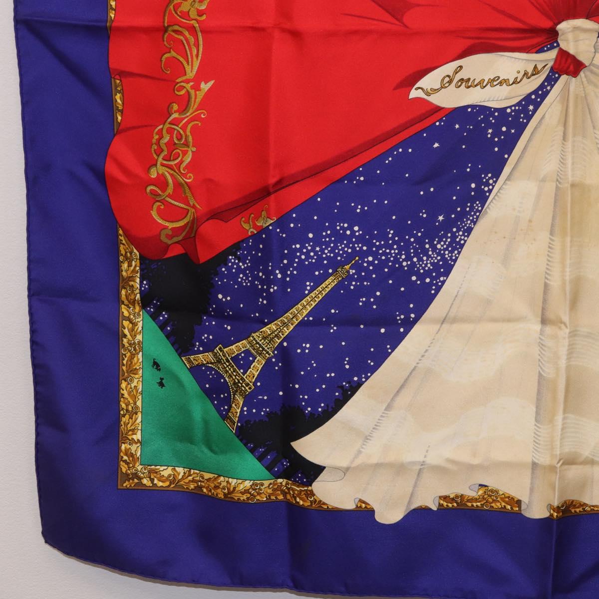 HERMES Carre 90 Scarf ""Souvenirs de Paris"" Silk Blue Beige Auth 191677