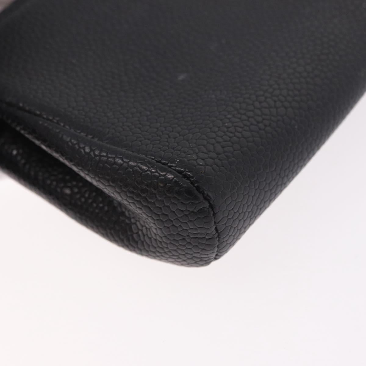 CHANEL COCO Mark Pouch Caviar Skin Black Gold CC Auth 191678