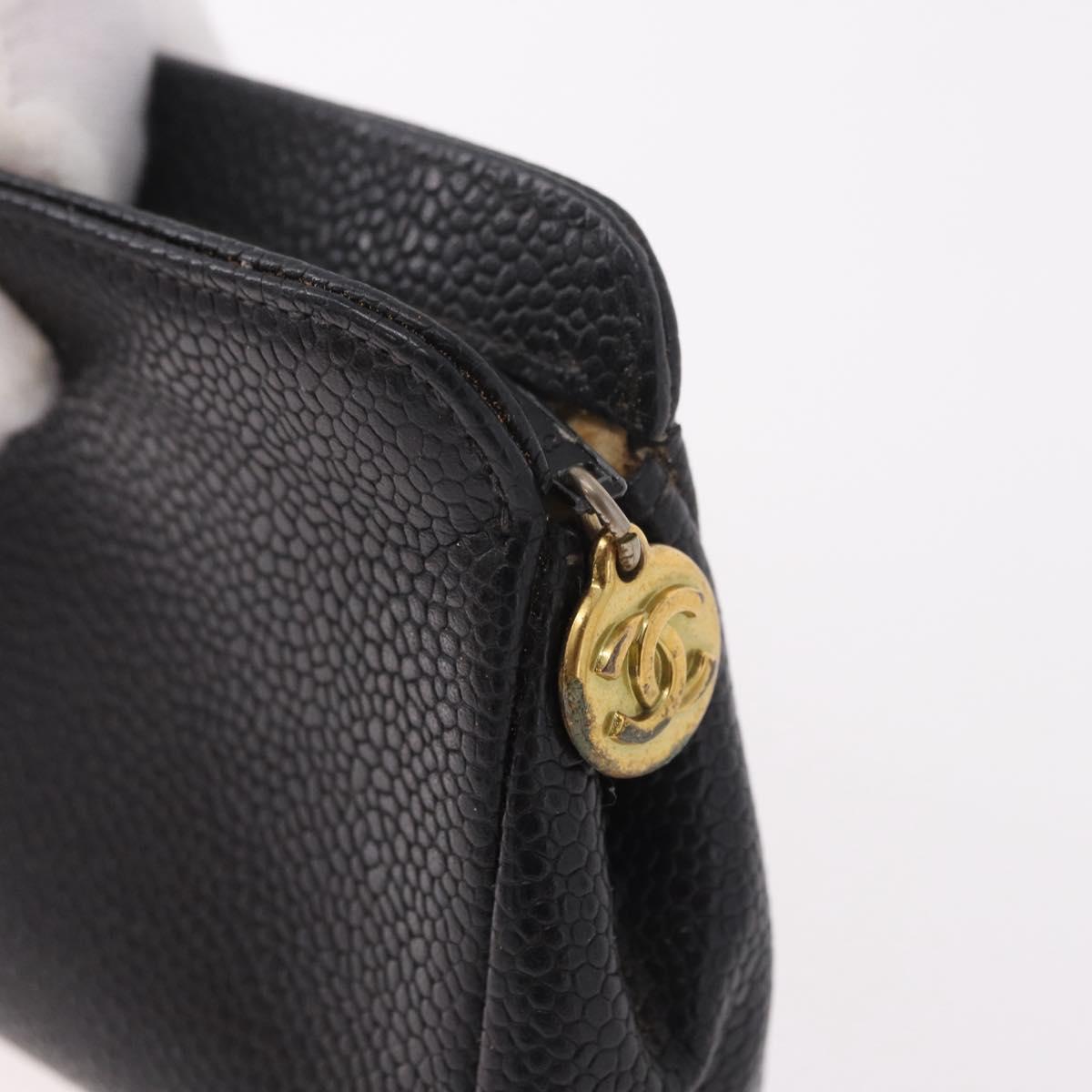 CHANEL COCO Mark Pouch Caviar Skin Black Gold CC Auth 191678