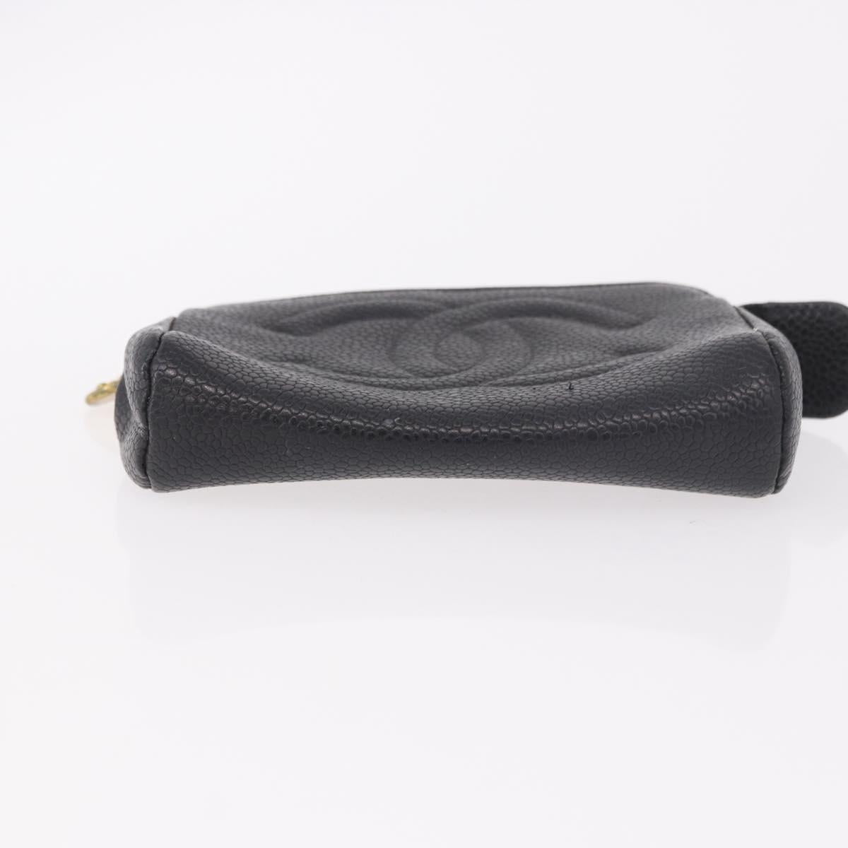 CHANEL COCO Mark Pouch Caviar Skin Black Gold CC Auth 191678