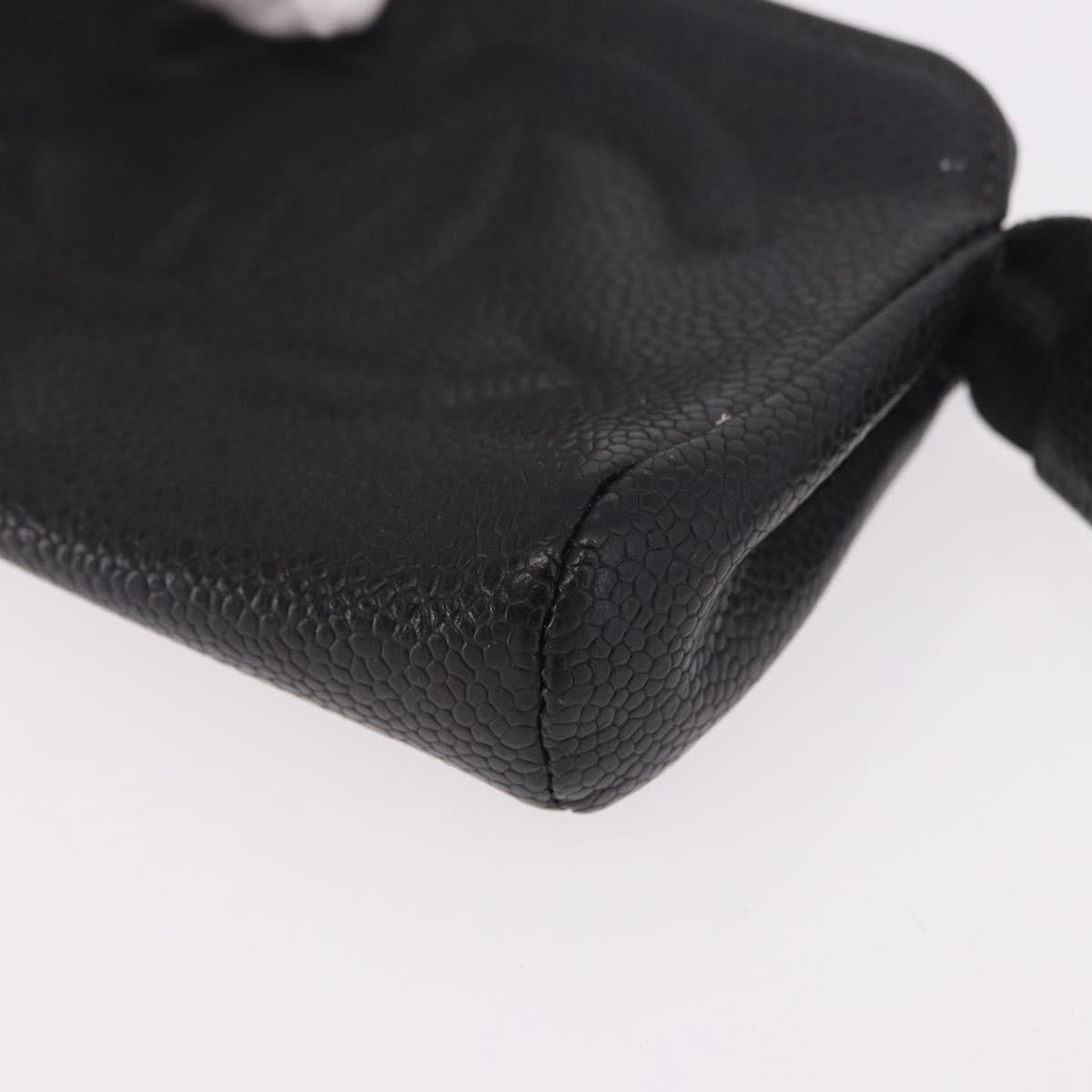 CHANEL COCO Mark Pouch Caviar Skin Black Gold CC Auth 191678