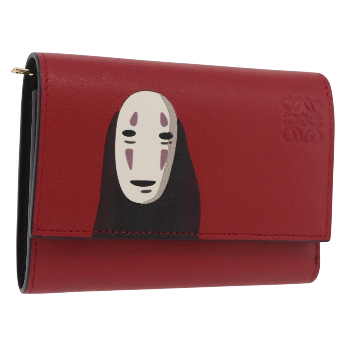 LOEWE Studio Ghibli No-Face Compact Wallet Leather Red Gold Auth 191680SM