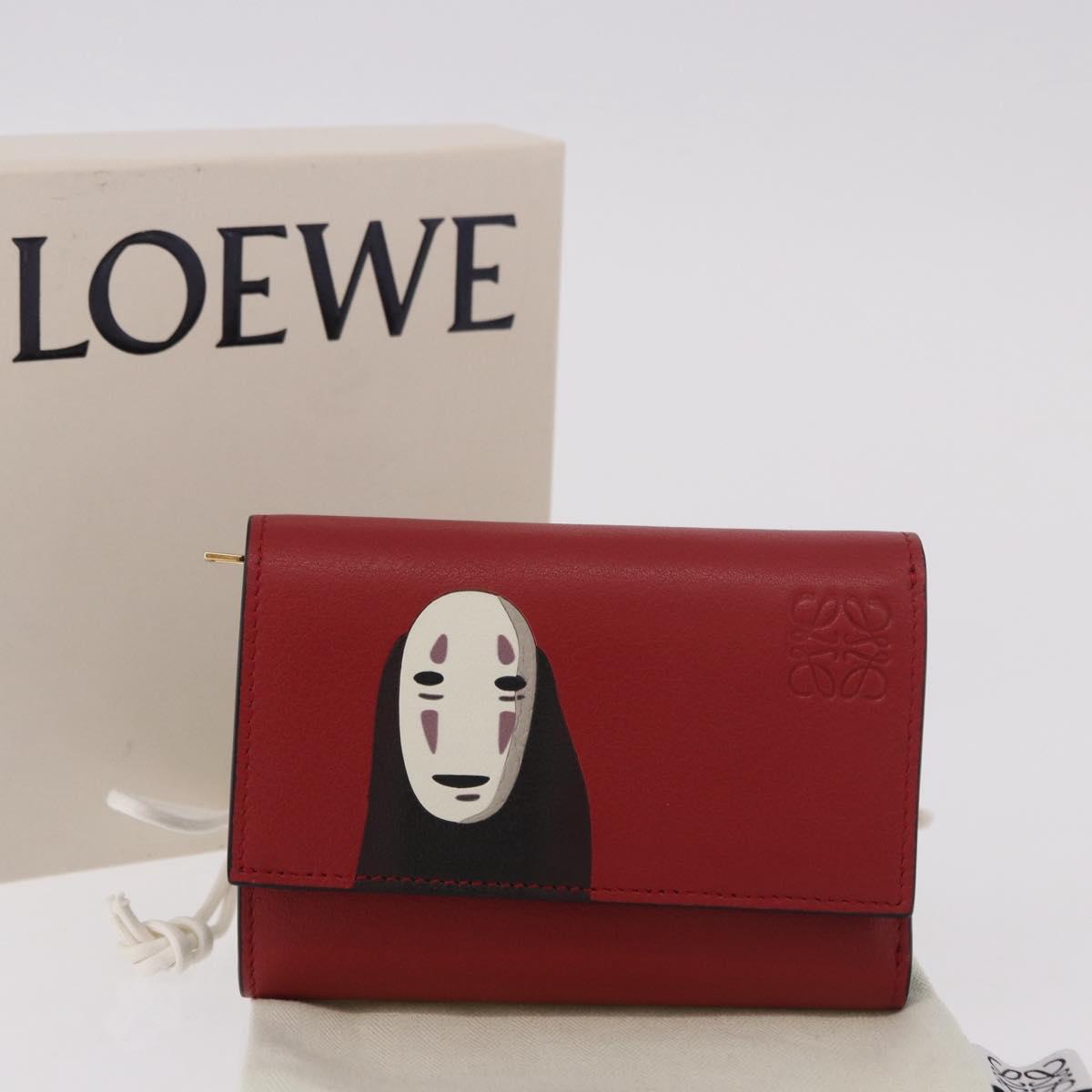 LOEWE Studio Ghibli No-Face Compact Wallet Leather Red Gold Auth 191680SM