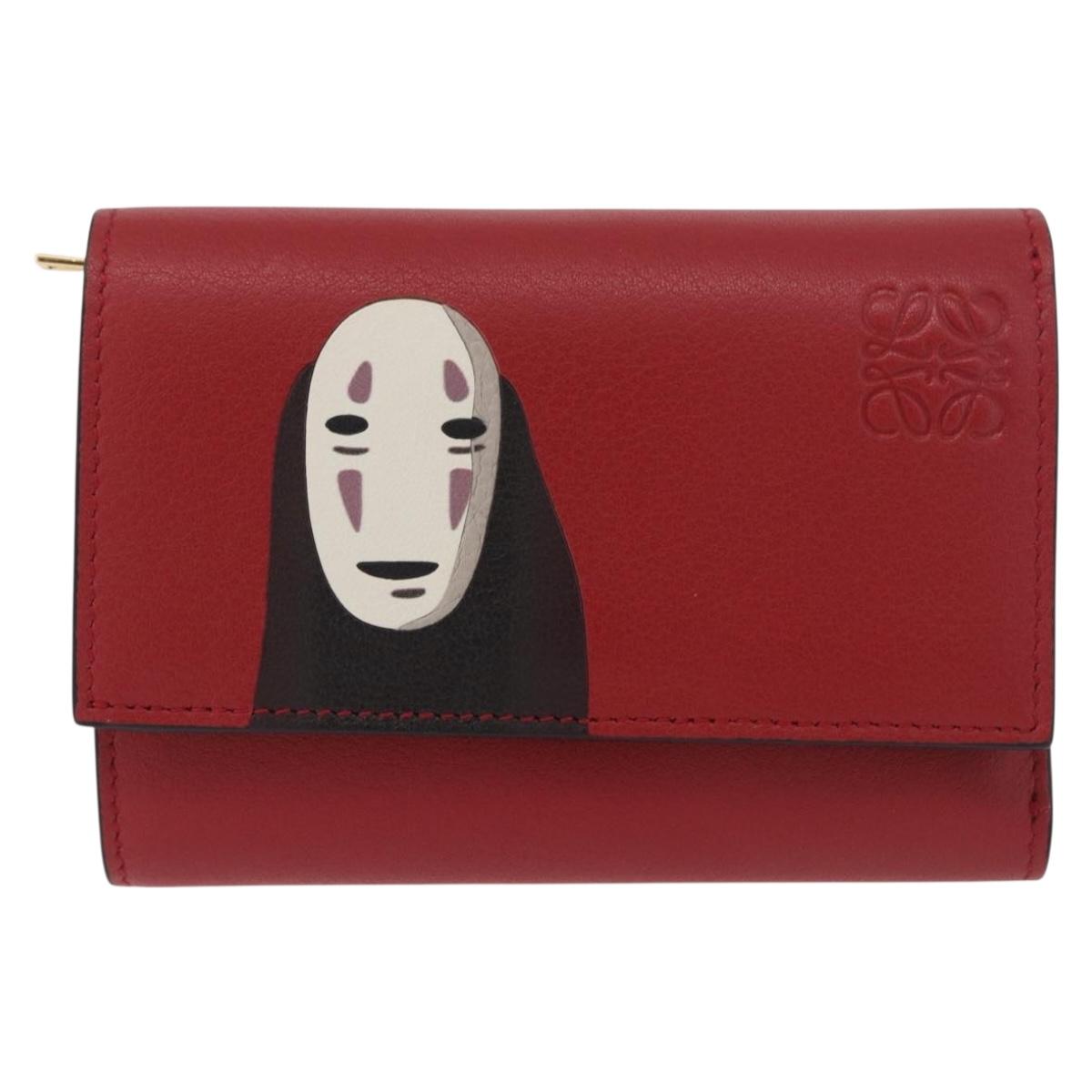 LOEWE Studio Ghibli No-Face Compact Wallet Leather Red Gold Auth 191680SM