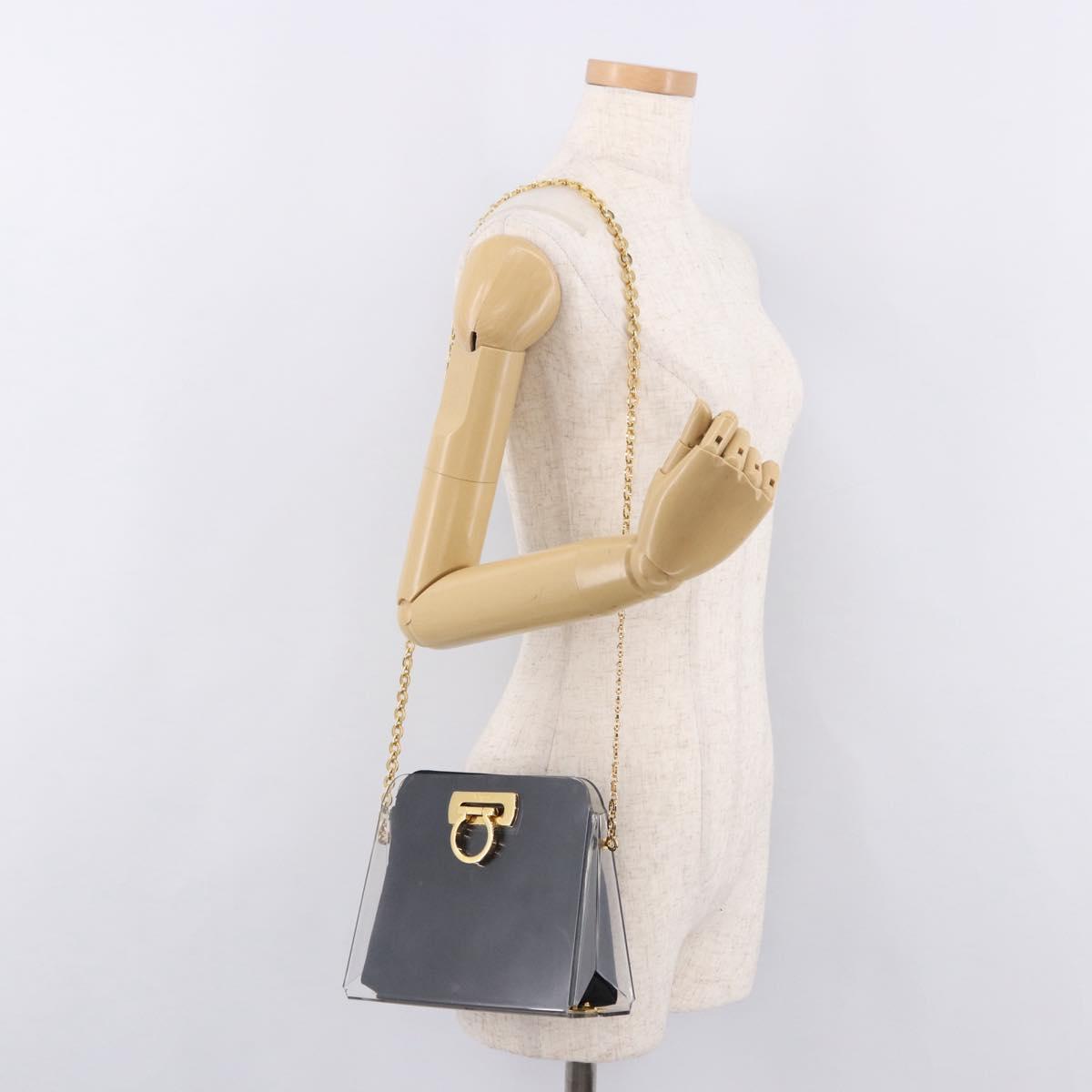 Salvatore Ferragamo Gancini Chain Shoulder Bag Plastic Clear Gold Auth 191682A