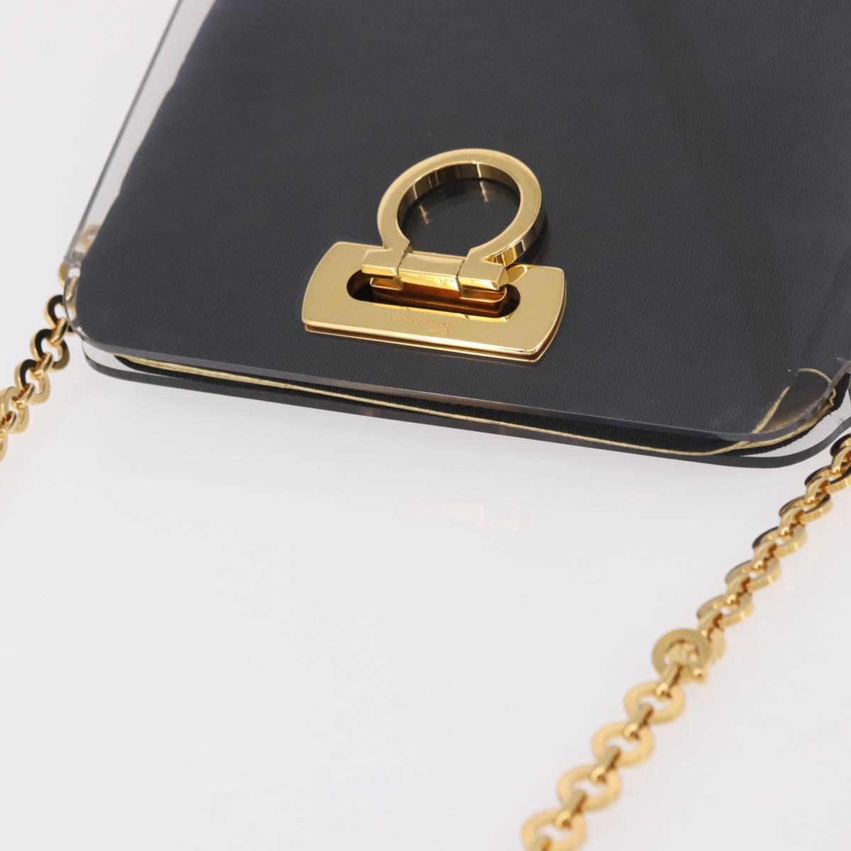 Salvatore Ferragamo Gancini Chain Shoulder Bag Plastic Clear Gold Auth 191682A