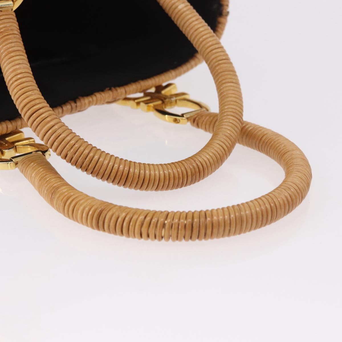 Salvatore Ferragamo Rattan Gancini Hand Bag Brown Gold Auth 191683V