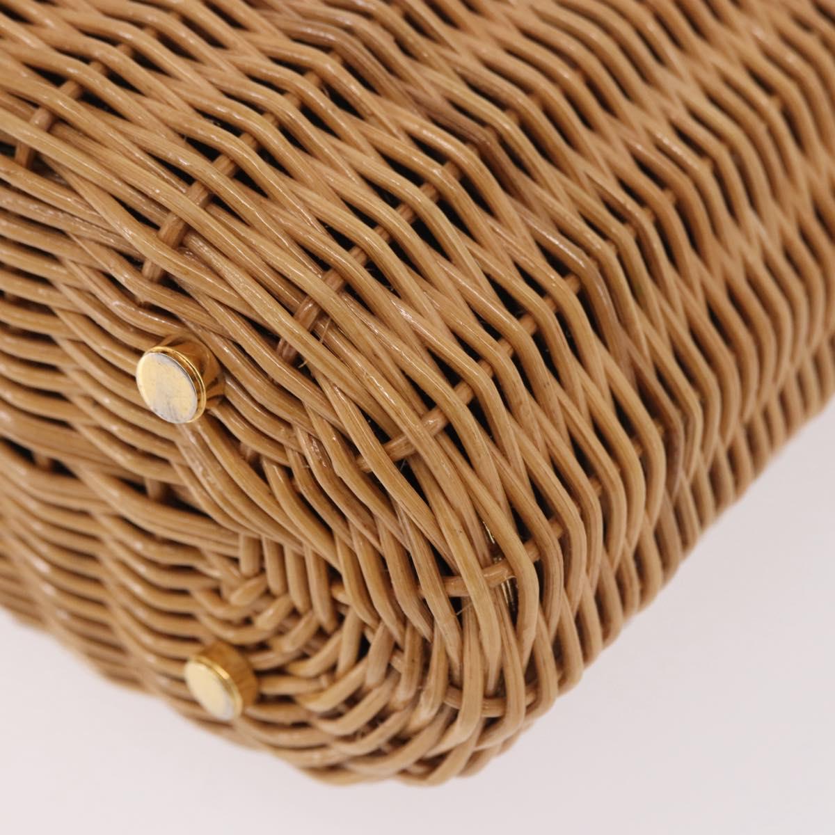 Salvatore Ferragamo Rattan Gancini Hand Bag Brown Gold Auth 191683V