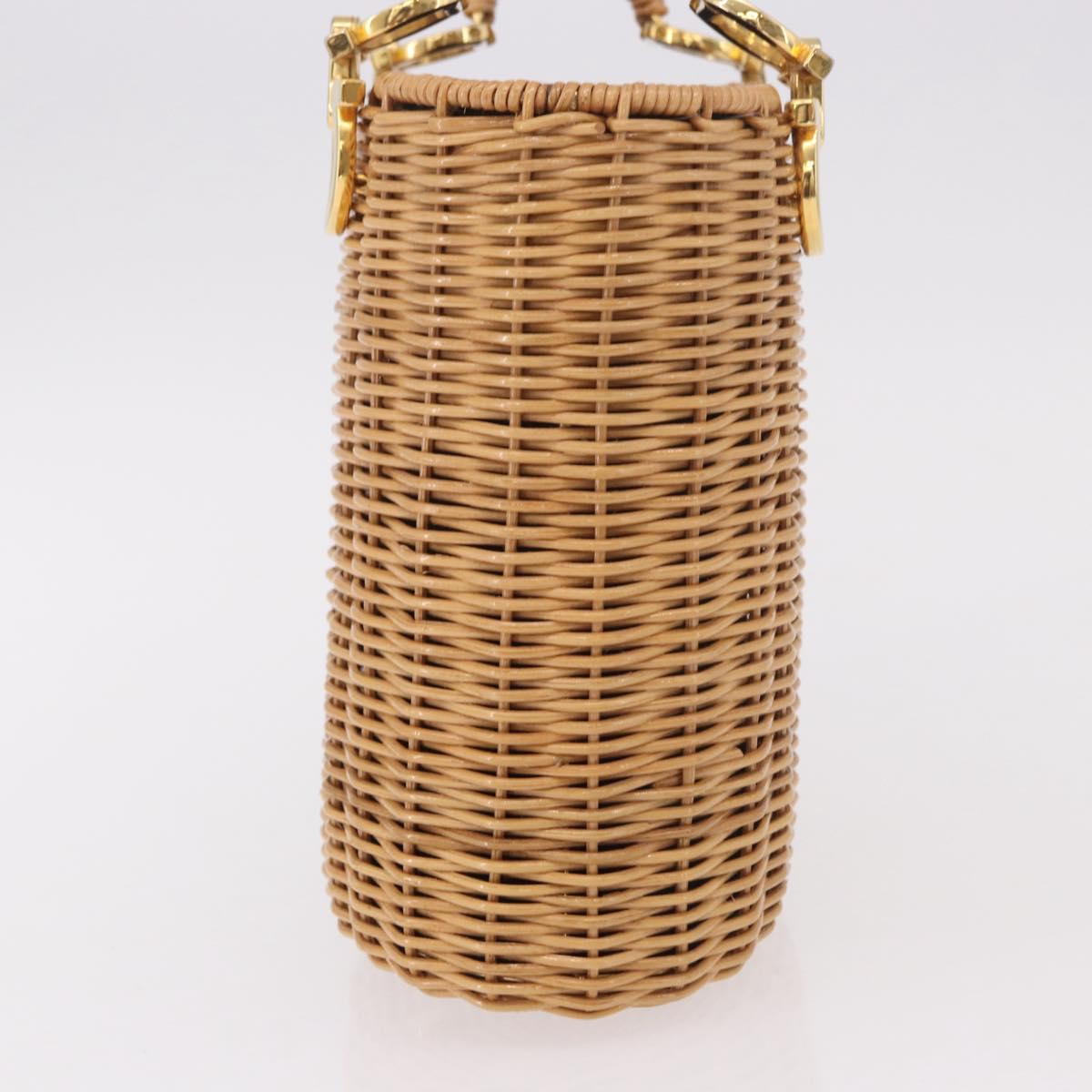Salvatore Ferragamo Rattan Gancini Hand Bag Brown Gold Auth 191683V