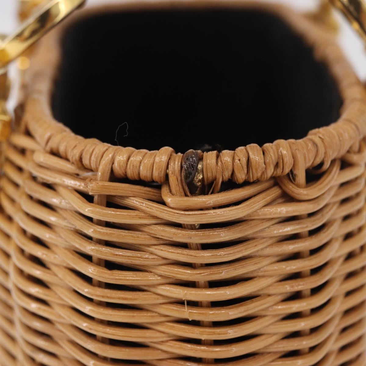 Salvatore Ferragamo Rattan Gancini Hand Bag Brown Gold Auth 191683V