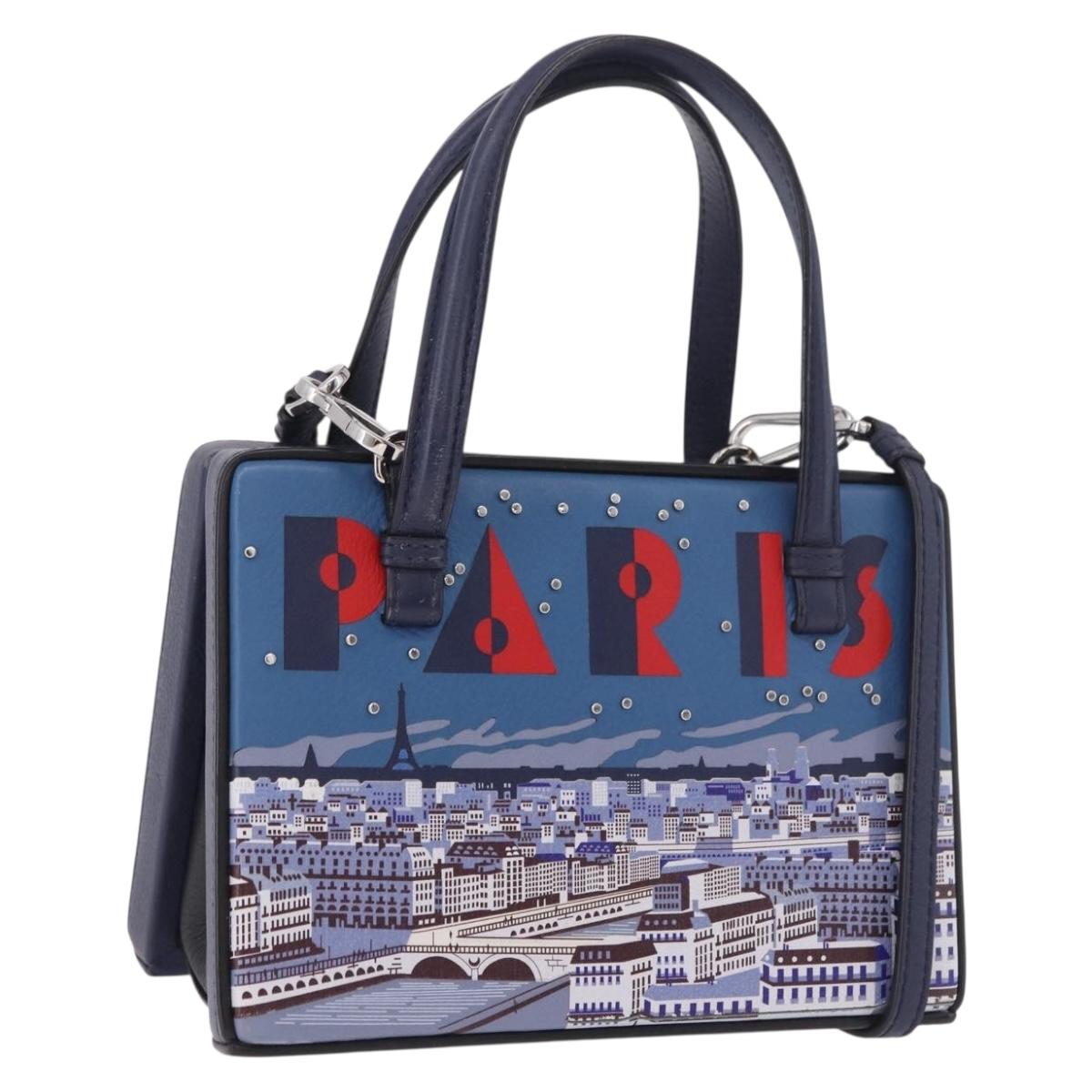 LOEWE Hand Bag Leather 2way Navy Silver Auth 191686M