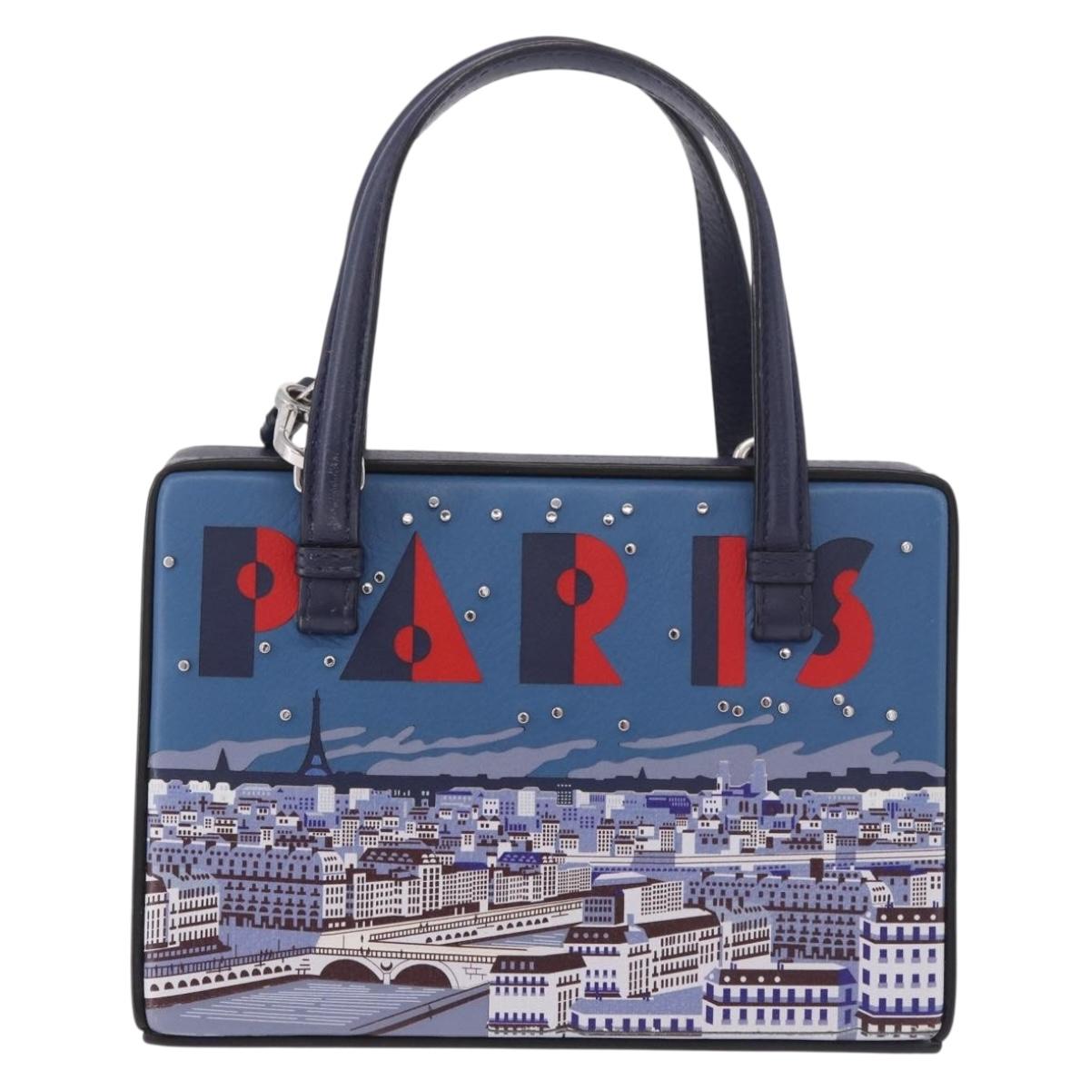 LOEWE Hand Bag Leather 2way Navy Silver Auth 191686M