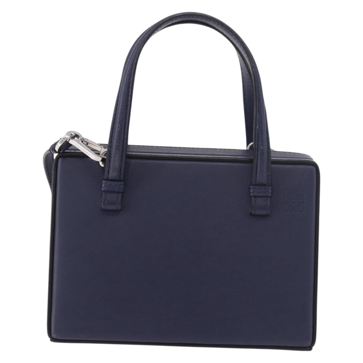 LOEWE Hand Bag Leather 2way Navy Silver Auth 191686M