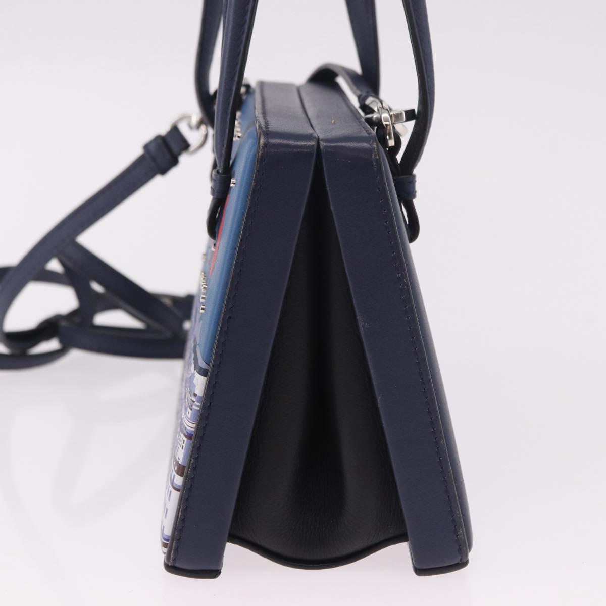 LOEWE Hand Bag Leather 2way Navy Silver Auth 191686M