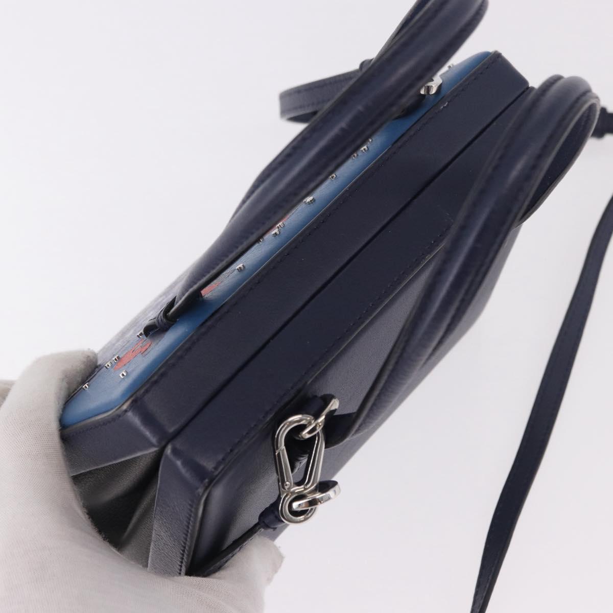 LOEWE Hand Bag Leather 2way Navy Silver Auth 191686M