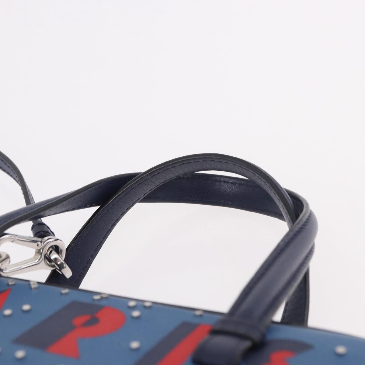 LOEWE Hand Bag Leather 2way Navy Silver Auth 191686M