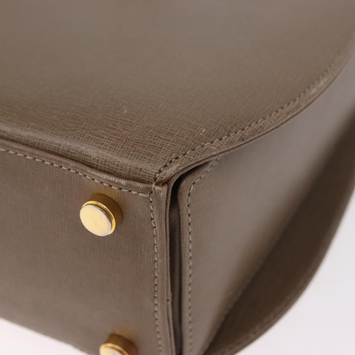 Salvatore Ferragamo Gancini Hand Bag Leather Beige Gold Auth 191690