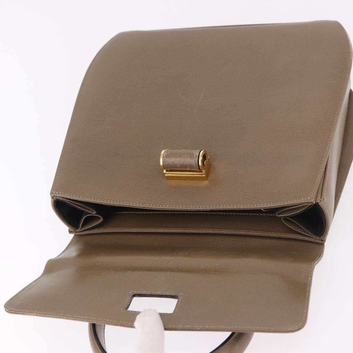 Salvatore Ferragamo Gancini Hand Bag Leather Beige Gold Auth 191690