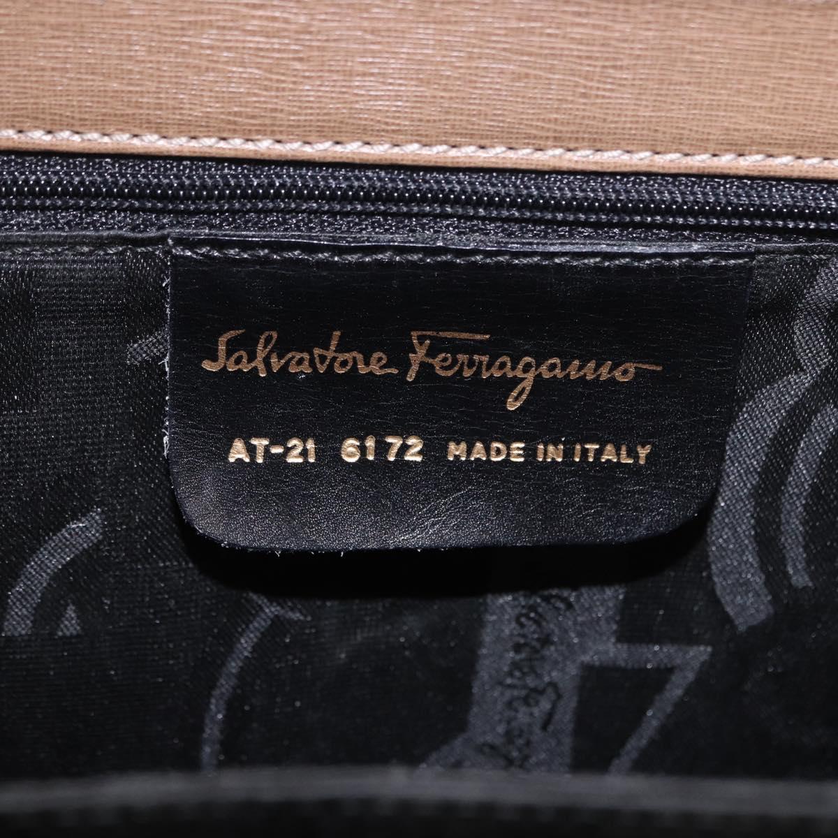 Salvatore Ferragamo Gancini Hand Bag Leather Beige Gold Auth 191690