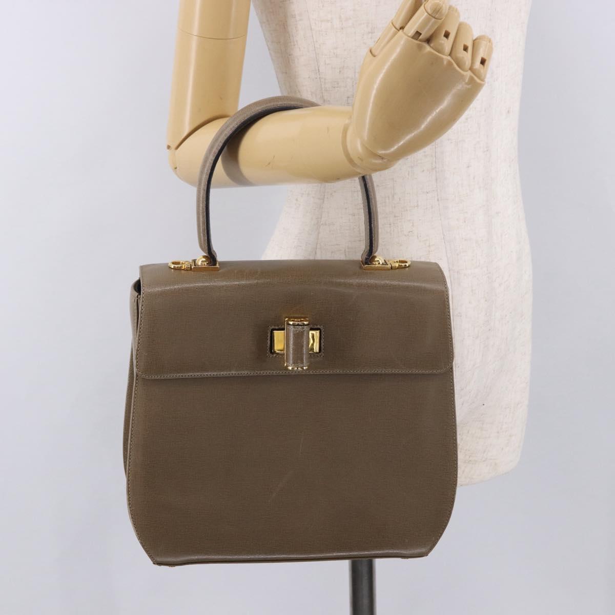 Salvatore Ferragamo Gancini Hand Bag Leather Beige Gold Auth 191690
