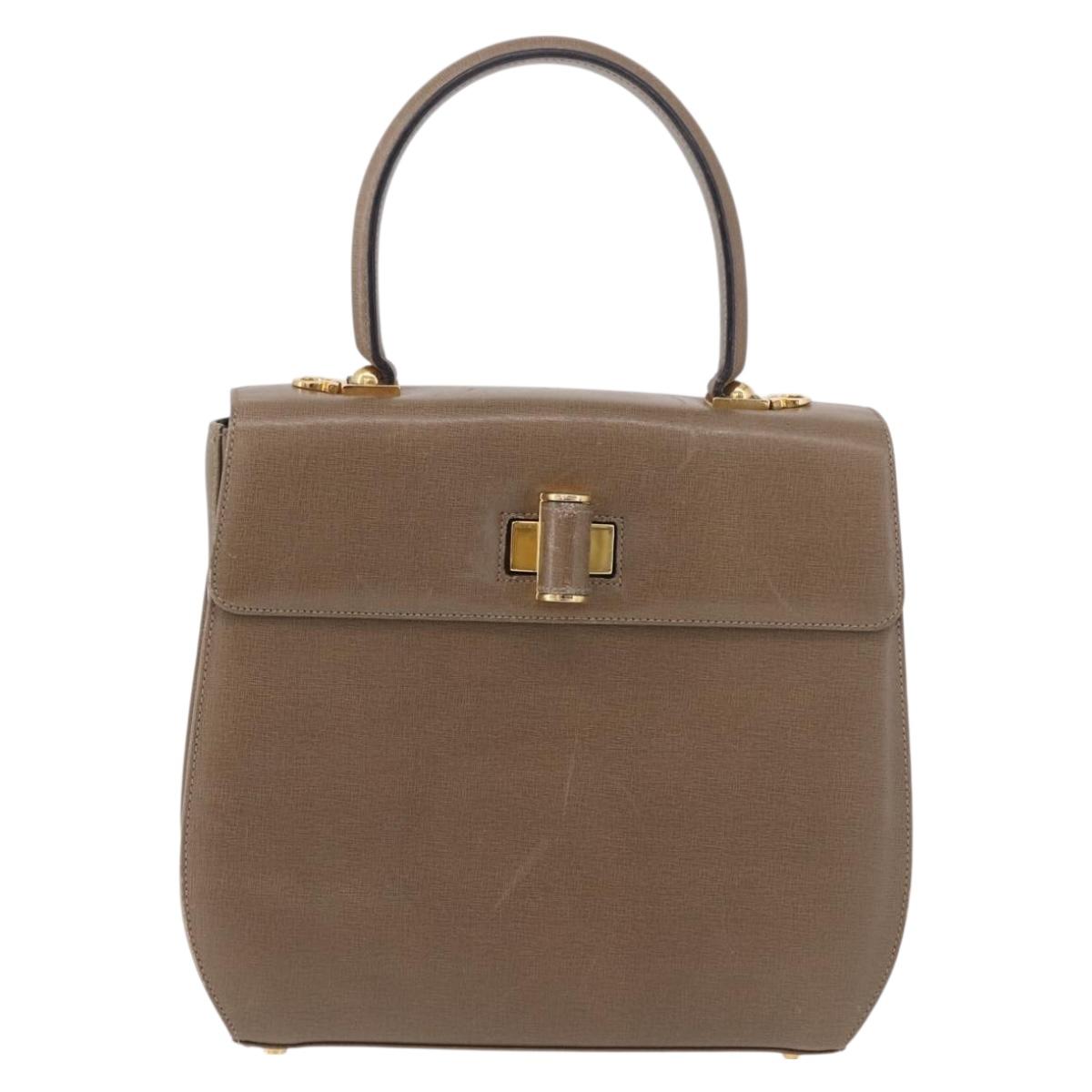Salvatore Ferragamo Gancini Hand Bag Leather Beige Gold Auth 191690
