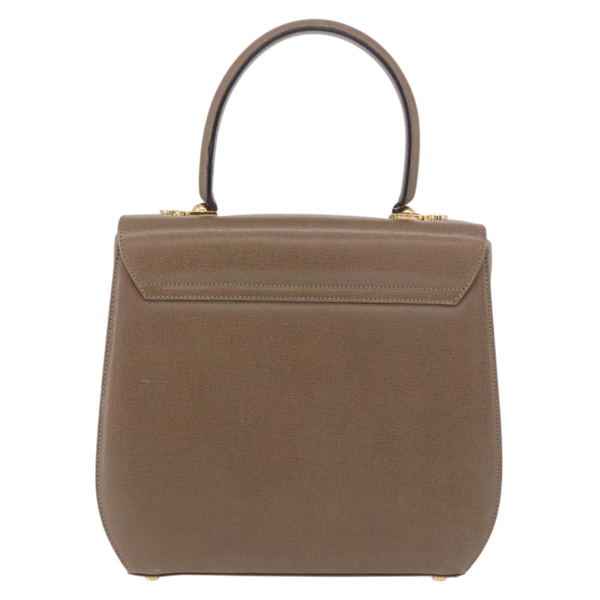 Salvatore Ferragamo Gancini Hand Bag Leather Beige Gold Auth 191690
