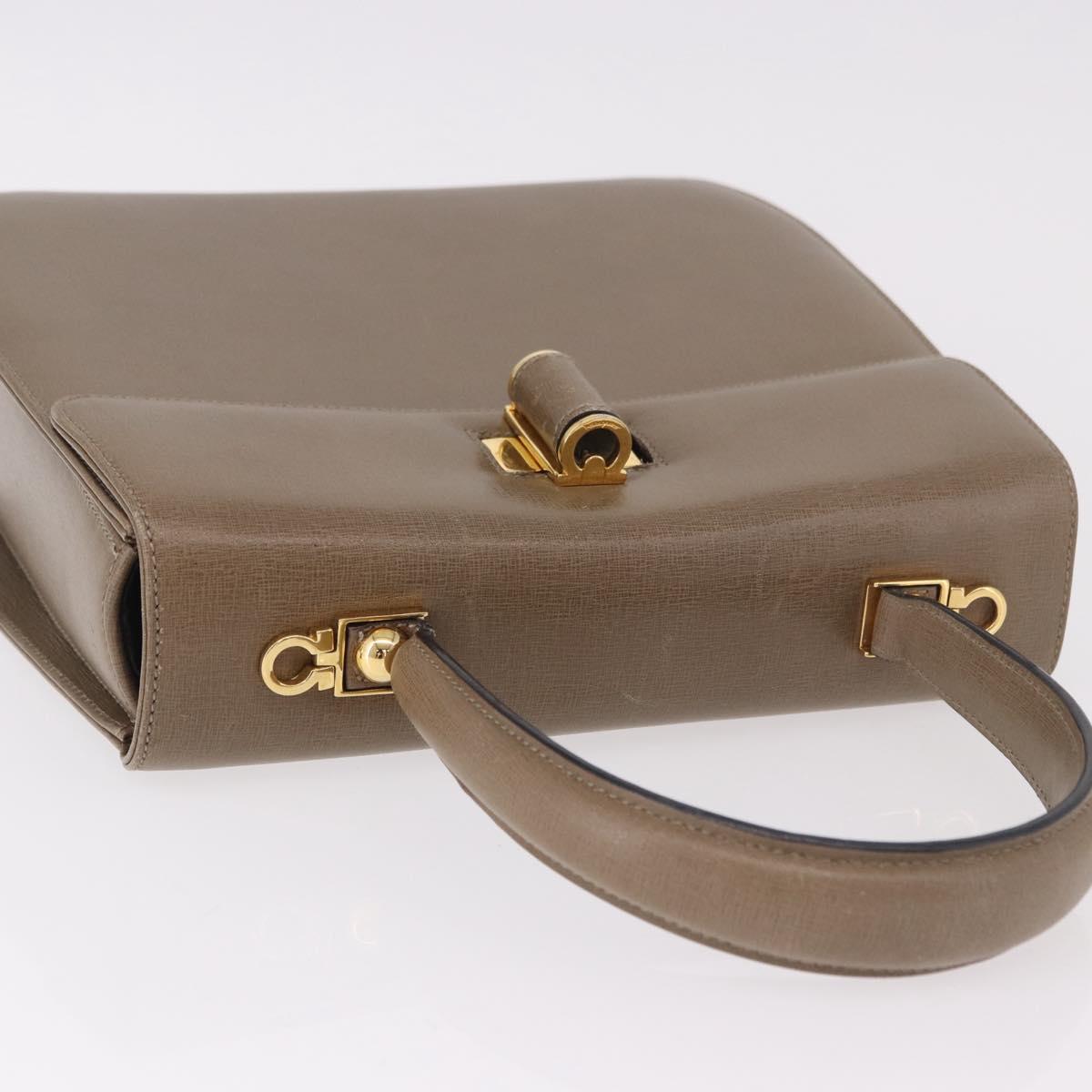 Salvatore Ferragamo Gancini Hand Bag Leather Beige Gold Auth 191690