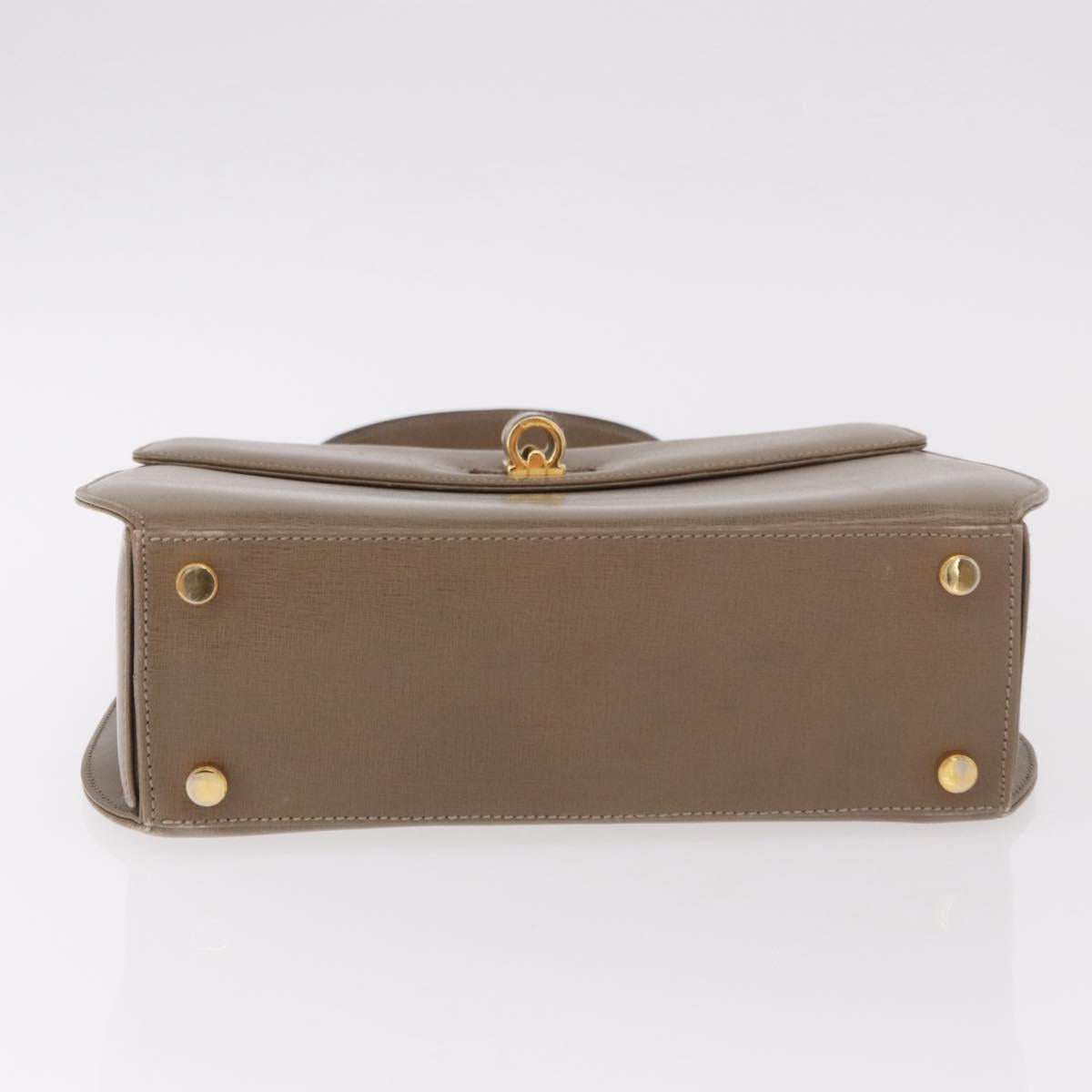Salvatore Ferragamo Gancini Hand Bag Leather Beige Gold Auth 191690
