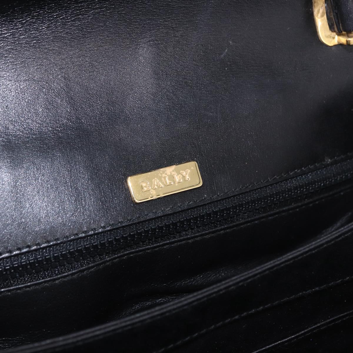 BALLY Hand Bag Leather Black Gold Auth 191691