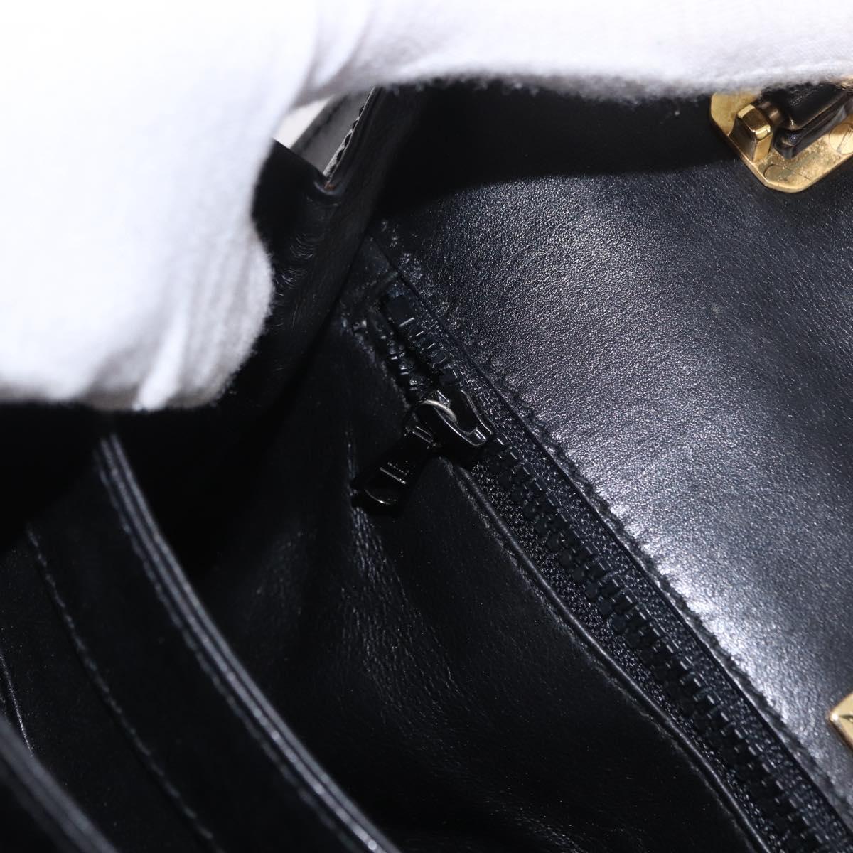 BALLY Hand Bag Leather Black Gold Auth 191691