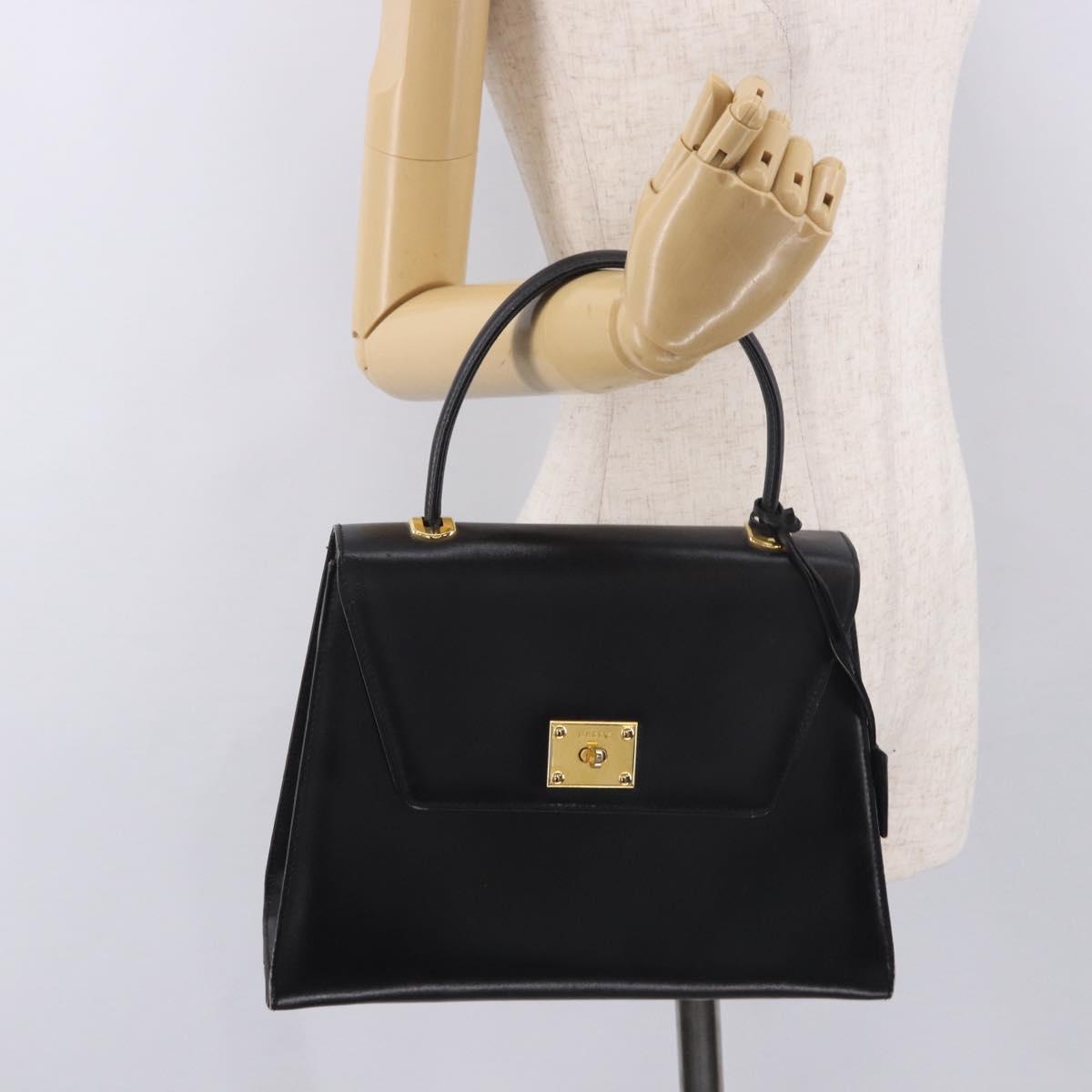 BALLY Hand Bag Leather Black Gold Auth 191691