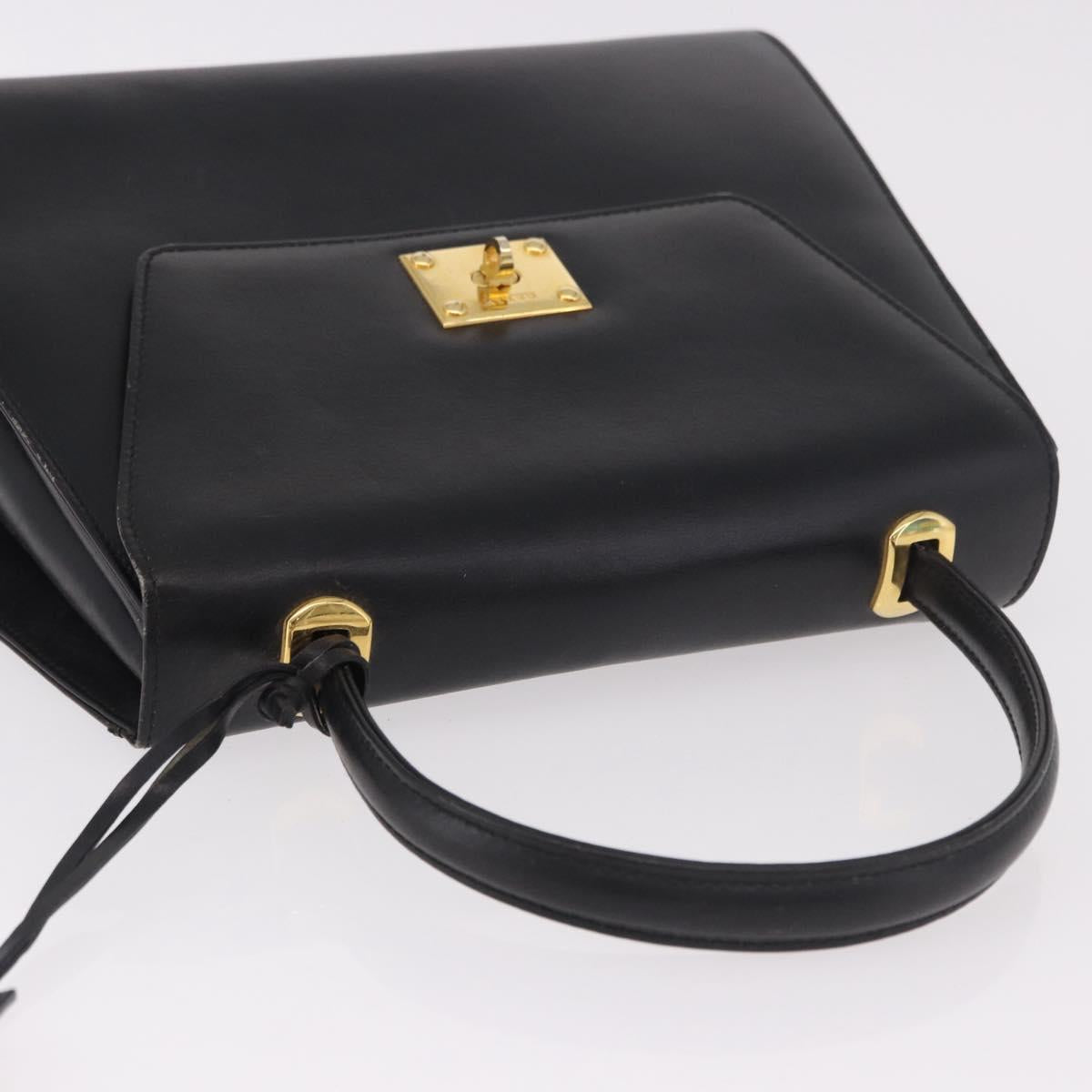 BALLY Hand Bag Leather Black Gold Auth 191691