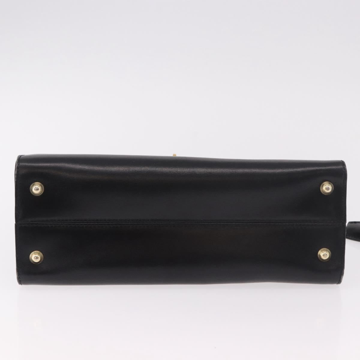 BALLY Hand Bag Leather Black Gold Auth 191691