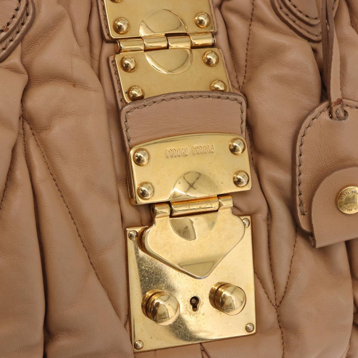 Miu Miu Matelasse Hand Bag Leather Beige Gold Auth 191692A