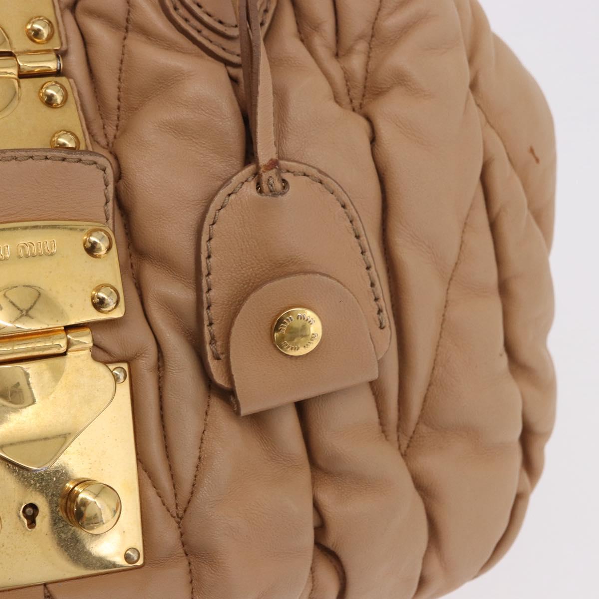 Miu Miu Matelasse Hand Bag Leather Beige Gold Auth 191692A