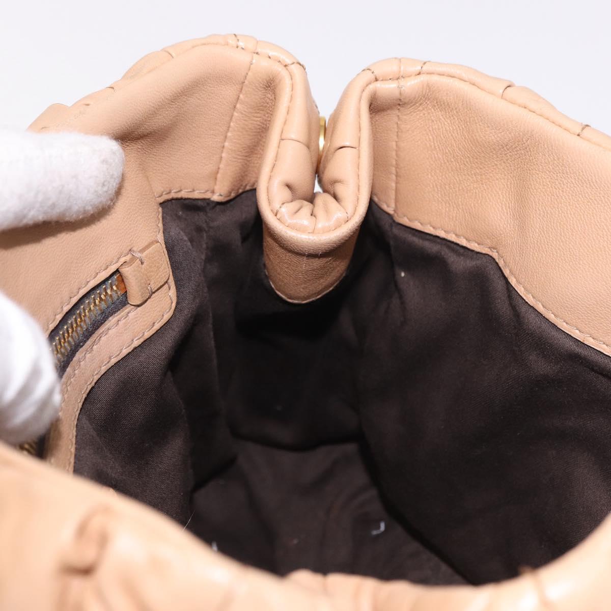 Miu Miu Matelasse Hand Bag Leather Beige Gold Auth 191692A