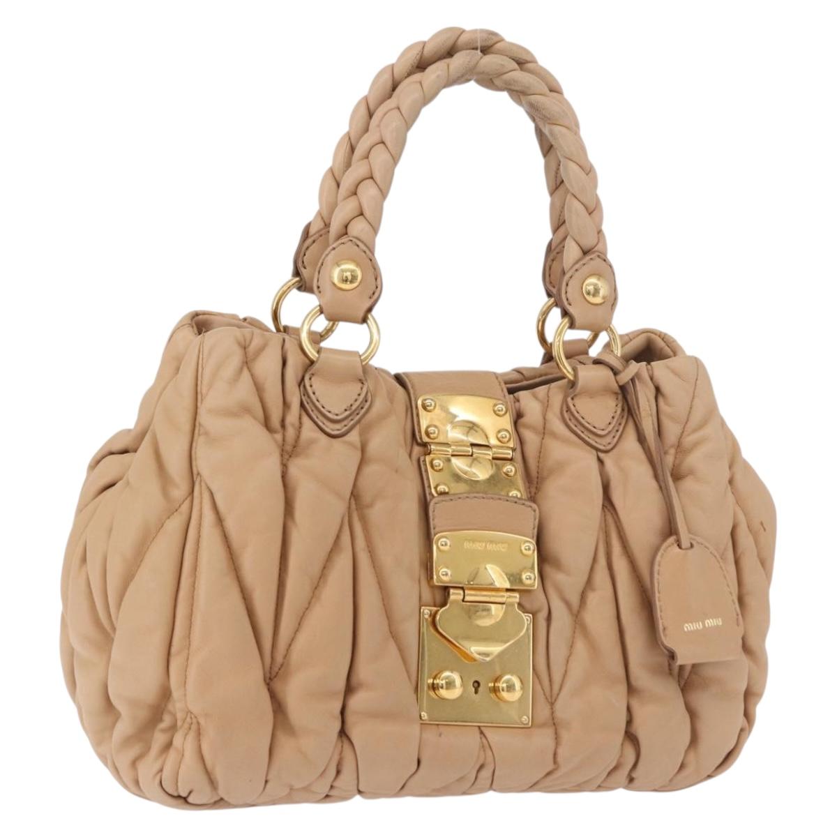 Miu Miu Matelasse Hand Bag Leather Beige Gold Auth 191692A