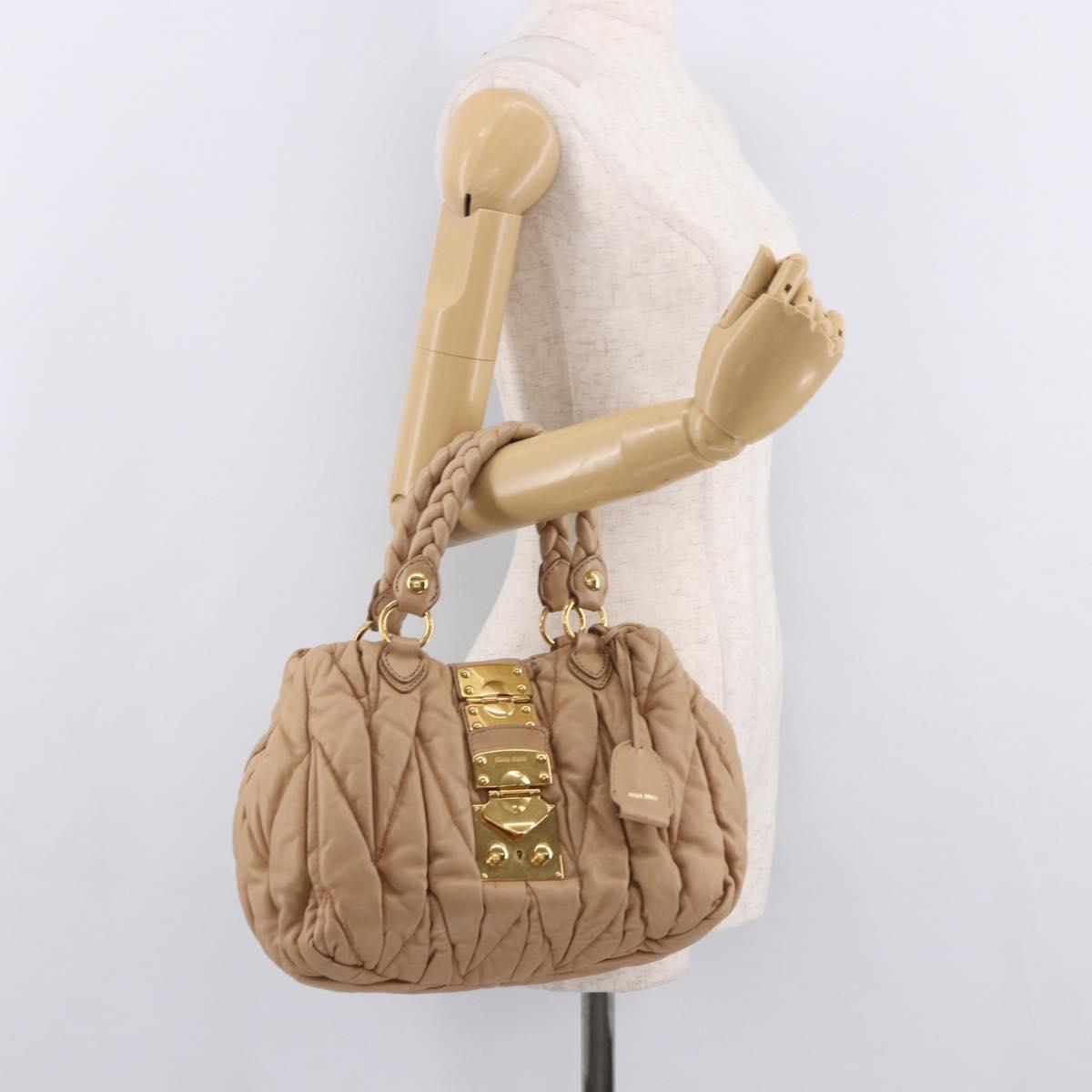 Miu Miu Matelasse Hand Bag Leather Beige Gold Auth 191692A