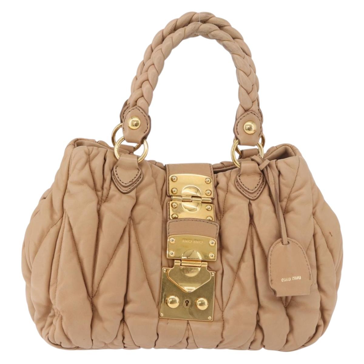 Miu Miu Matelasse Hand Bag Leather Beige Gold Auth 191692A