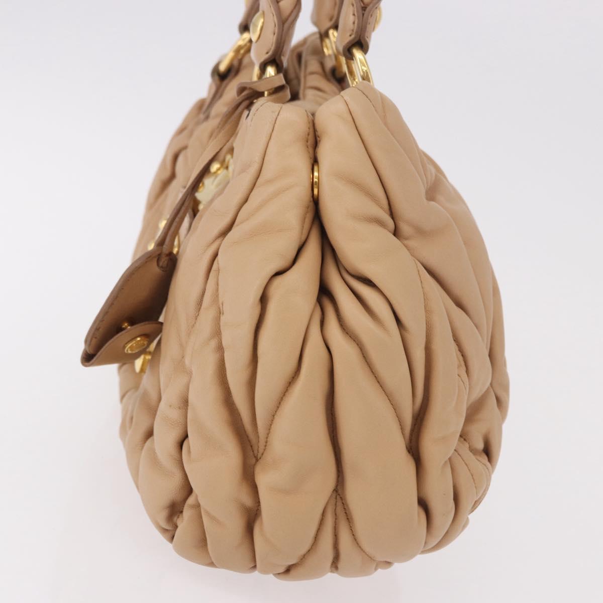Miu Miu Matelasse Hand Bag Leather Beige Gold Auth 191692A