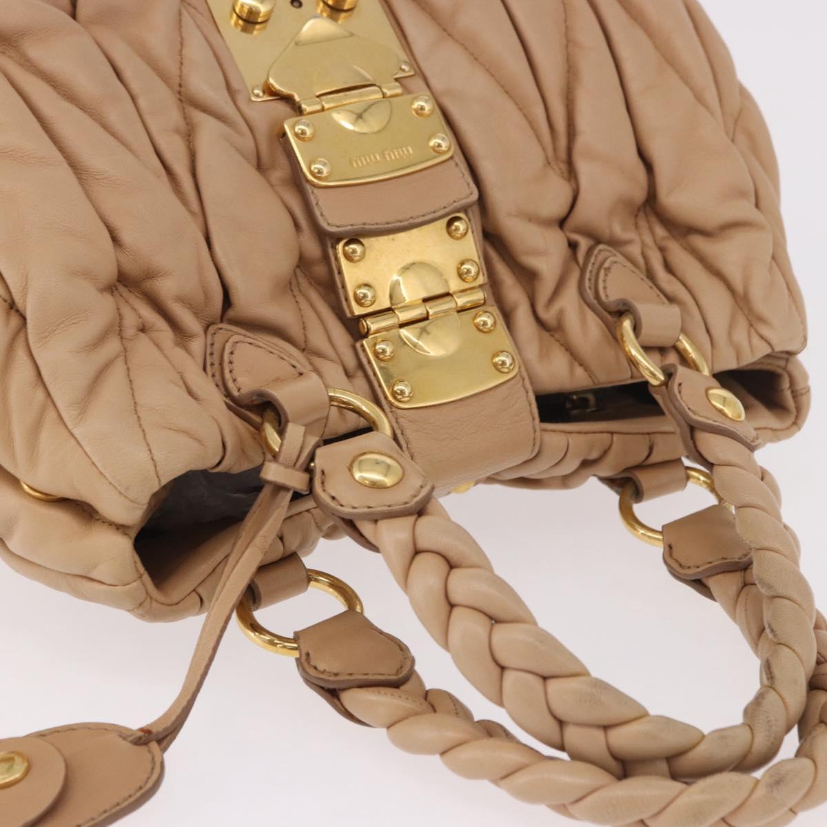 Miu Miu Matelasse Hand Bag Leather Beige Gold Auth 191692A
