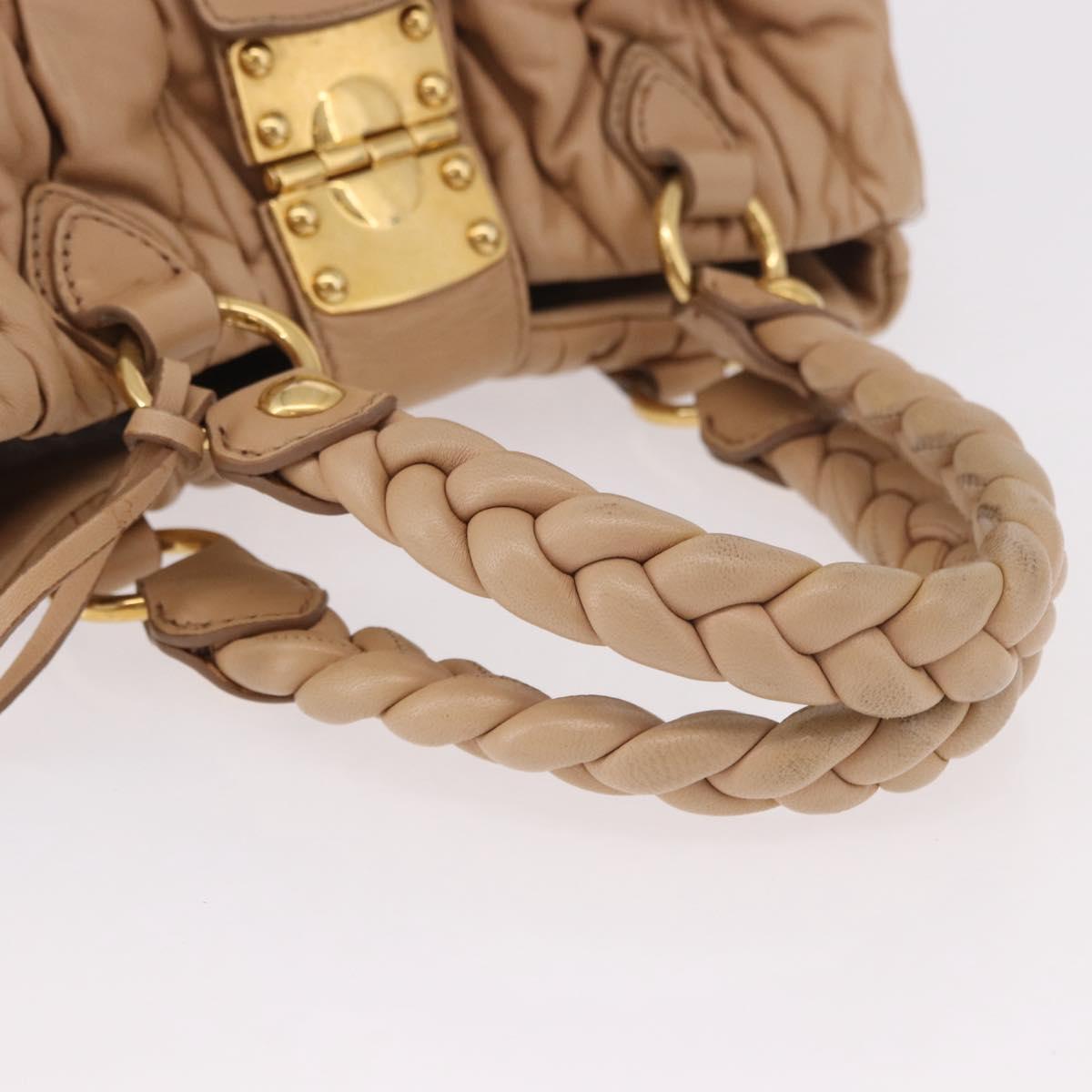 Miu Miu Matelasse Hand Bag Leather Beige Gold Auth 191692A