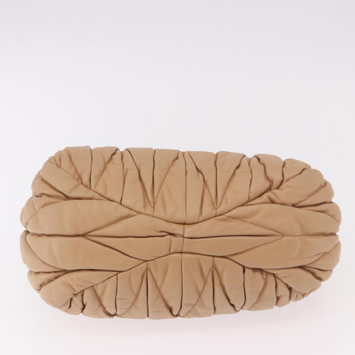 Miu Miu Matelasse Hand Bag Leather Beige Gold Auth 191692A