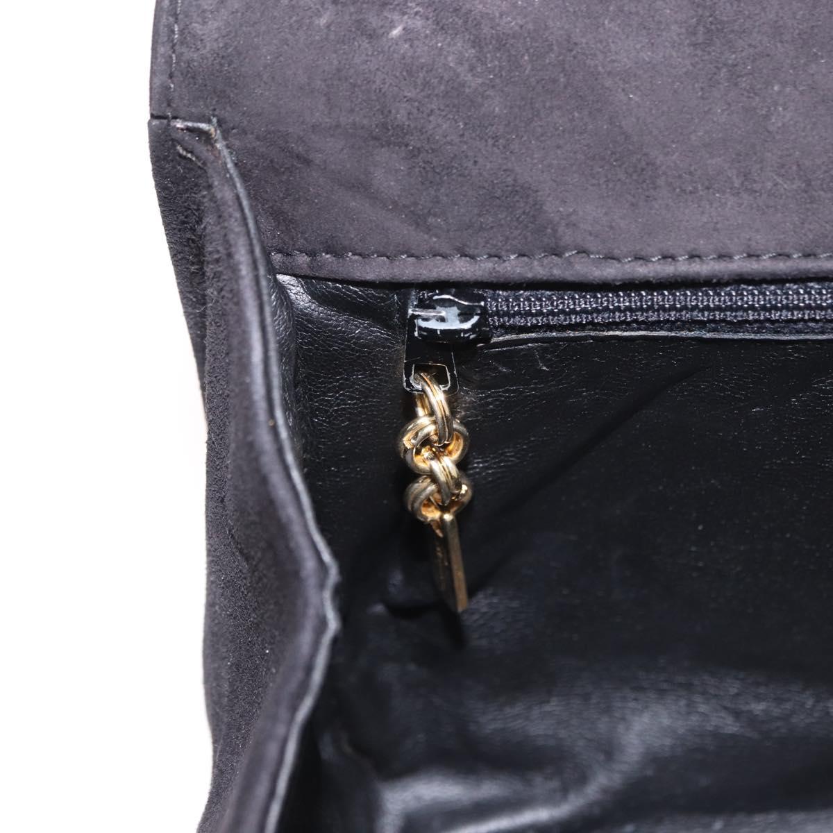 Salvatore Ferragamo Gancini Chain Shoulder Bag Suede Black Gold Auth 191696
