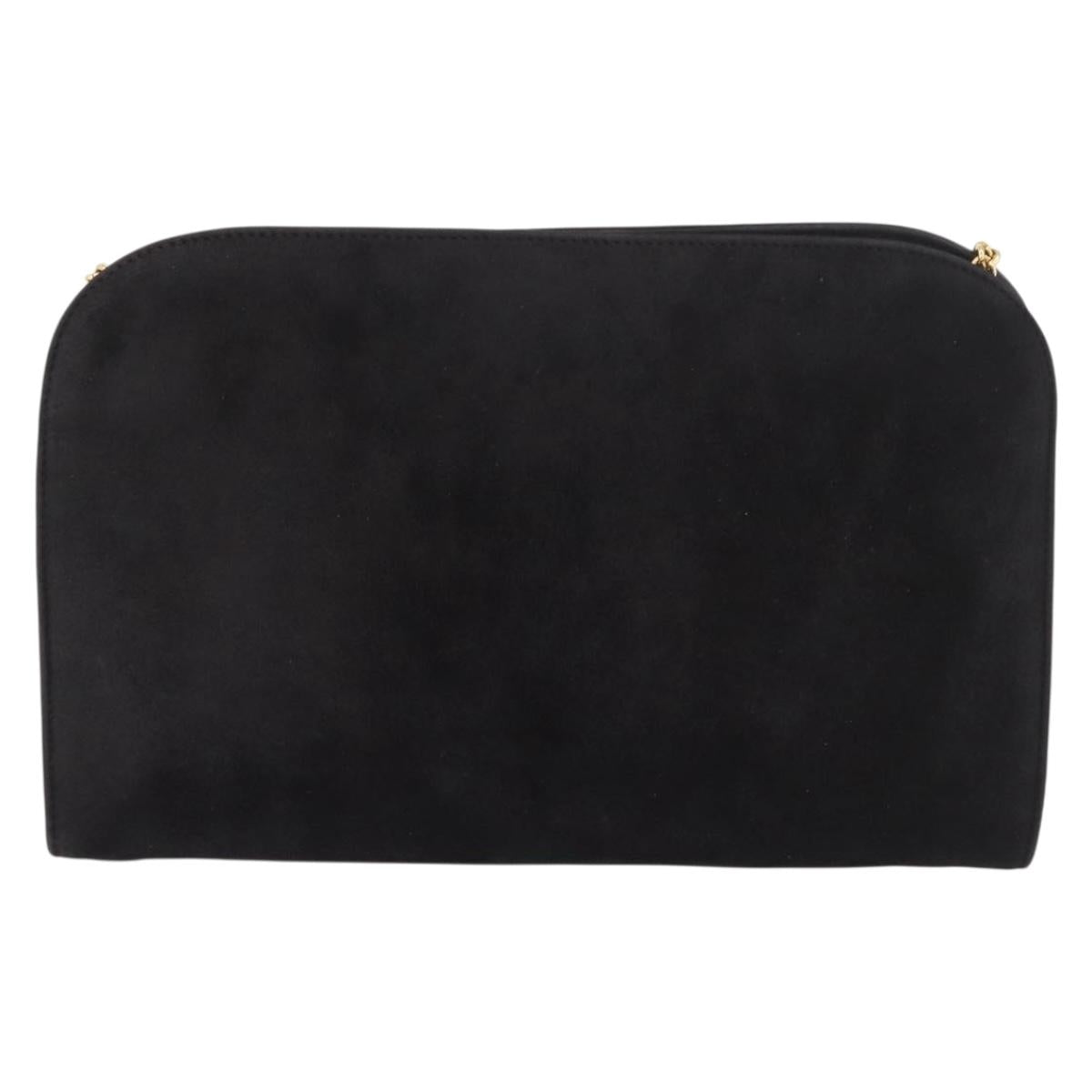 Salvatore Ferragamo Gancini Chain Shoulder Bag Suede Black Gold Auth 191696