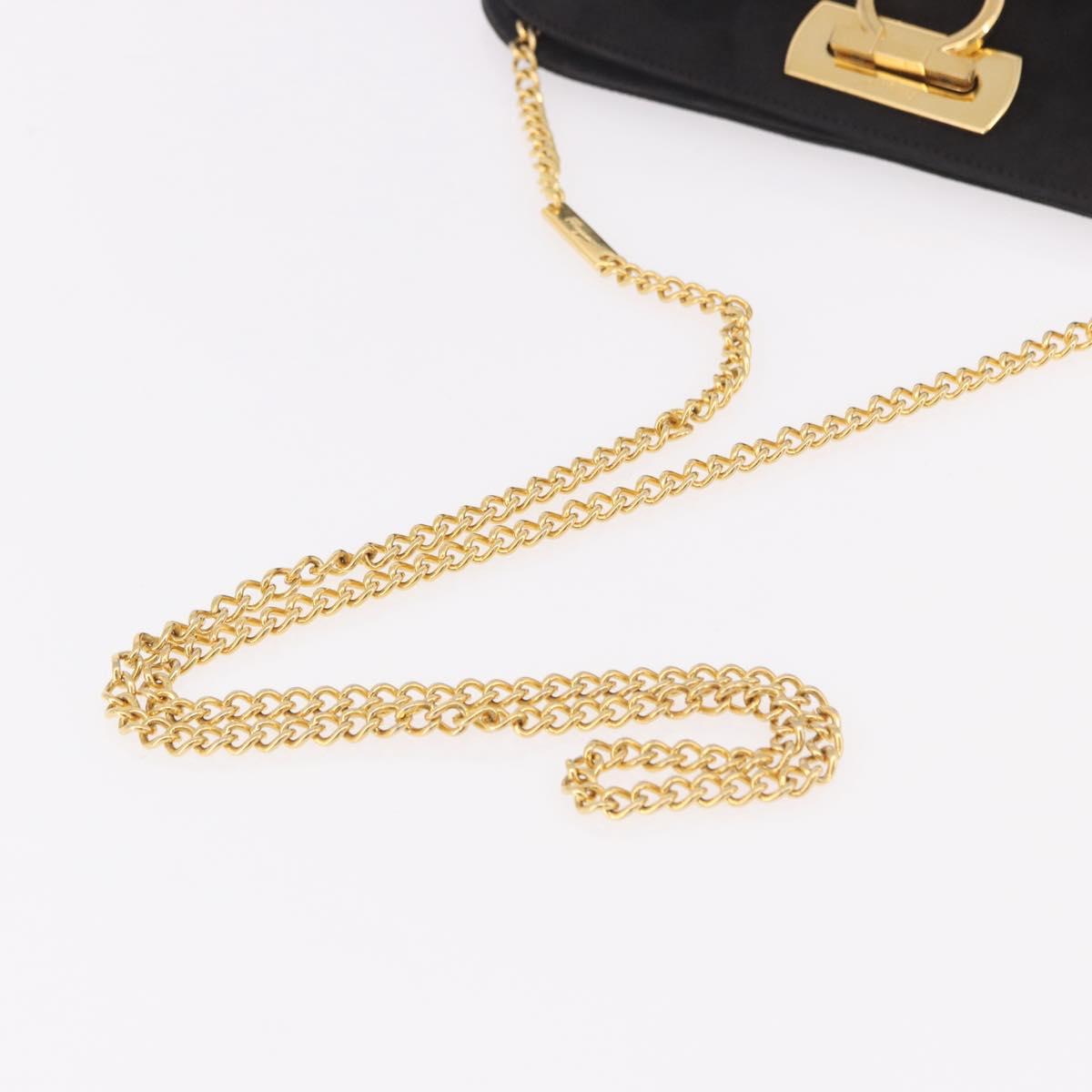 Salvatore Ferragamo Gancini Chain Shoulder Bag Suede Black Gold Auth 191696